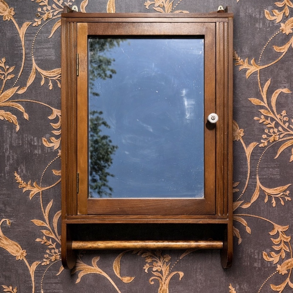 RARE Antique 1900s Hand Made Medicine Cabinet with Mirror Handcrafted Shelves